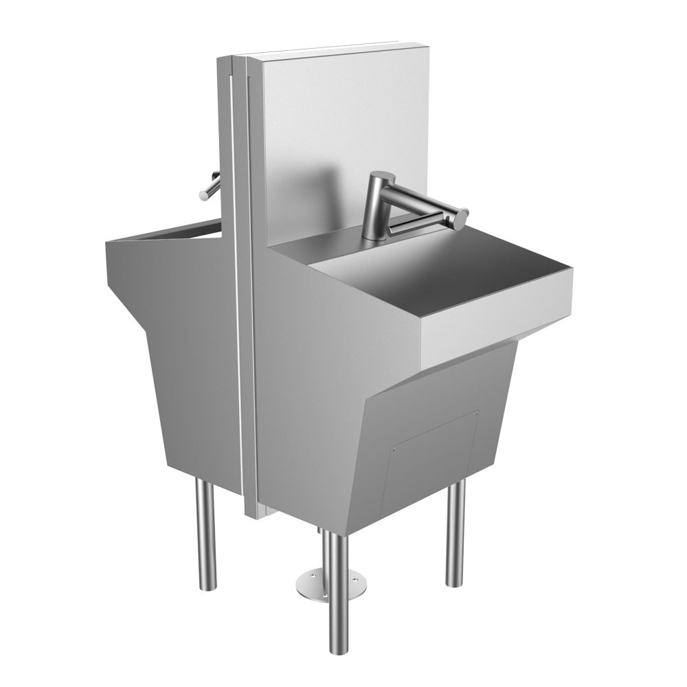 Basin Mounted Trough Sink Island Featuring Dyson Airblade