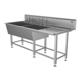 Double Bowl Single Drainer Stainless Steel Belfast Sink - Right Drainer
